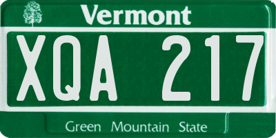 VT license plate XQA217