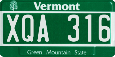 VT license plate XQA316