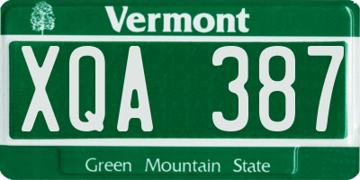 VT license plate XQA387