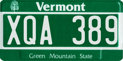 VT license plate XQA389