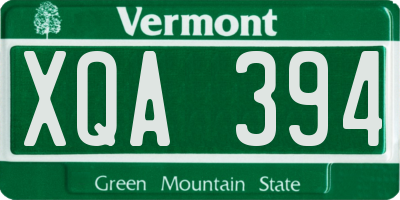 VT license plate XQA394