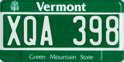 VT license plate XQA398