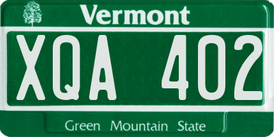 VT license plate XQA402
