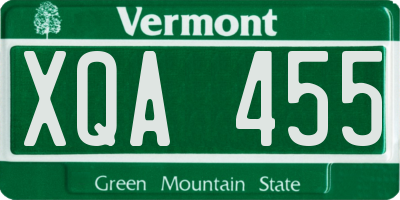 VT license plate XQA455