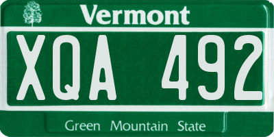 VT license plate XQA492