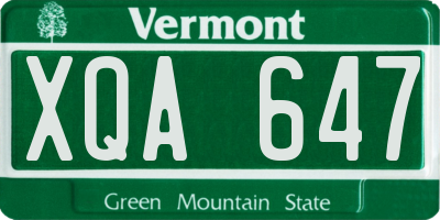 VT license plate XQA647