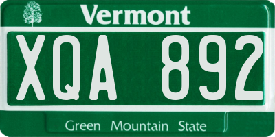 VT license plate XQA892