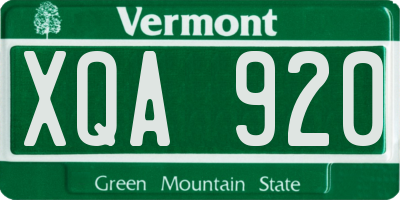 VT license plate XQA920