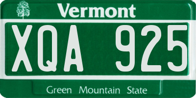 VT license plate XQA925