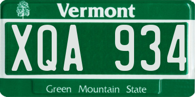 VT license plate XQA934