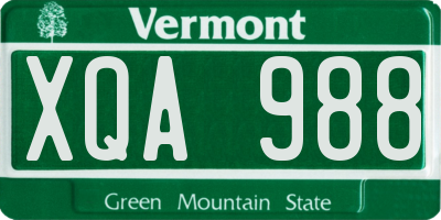 VT license plate XQA988