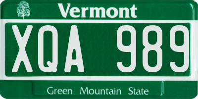 VT license plate XQA989