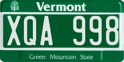 VT license plate XQA998