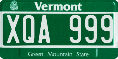 VT license plate XQA999