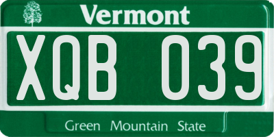 VT license plate XQB039