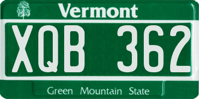 VT license plate XQB362