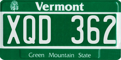 VT license plate XQD362