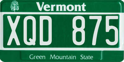 VT license plate XQD875
