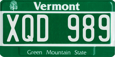 VT license plate XQD989