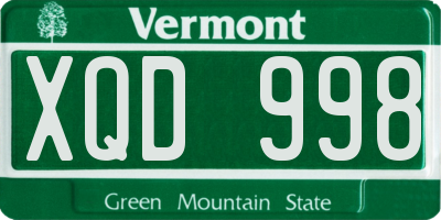 VT license plate XQD998