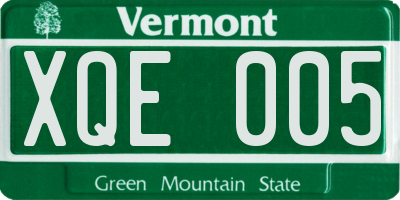 VT license plate XQE005
