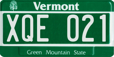 VT license plate XQE021