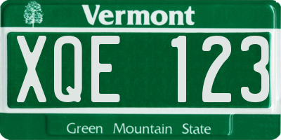 VT license plate XQE123