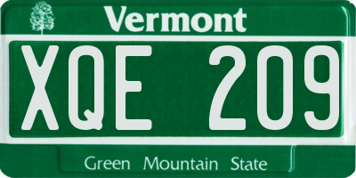 VT license plate XQE209