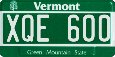VT license plate XQE600