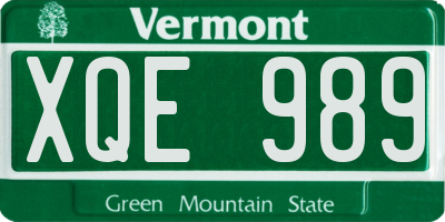 VT license plate XQE989