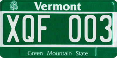 VT license plate XQF003