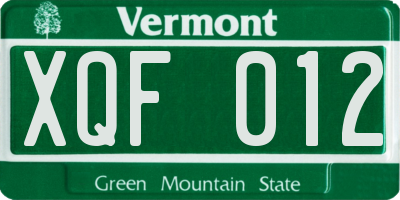 VT license plate XQF012
