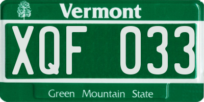 VT license plate XQF033