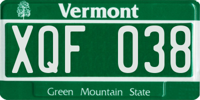 VT license plate XQF038