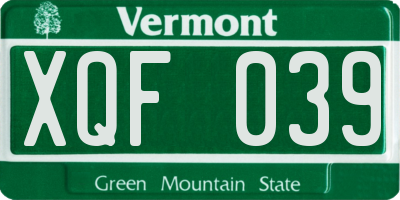 VT license plate XQF039