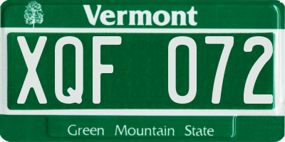 VT license plate XQF072