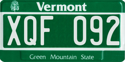 VT license plate XQF092