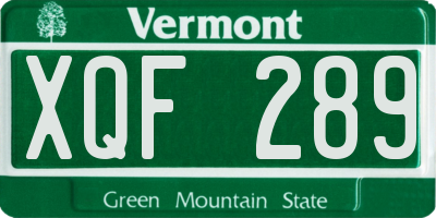 VT license plate XQF289