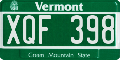 VT license plate XQF398