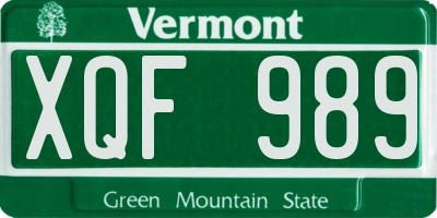 VT license plate XQF989