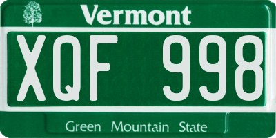 VT license plate XQF998