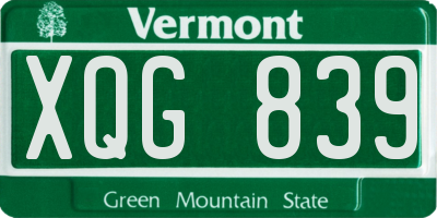 VT license plate XQG839