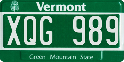 VT license plate XQG989