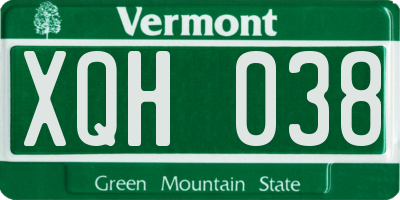 VT license plate XQH038