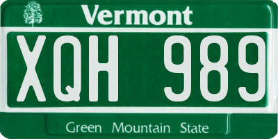 VT license plate XQH989