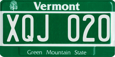 VT license plate XQJ020