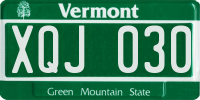 VT license plate XQJ030