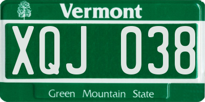 VT license plate XQJ038