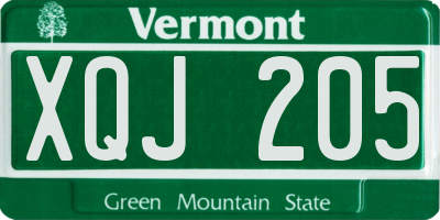 VT license plate XQJ205