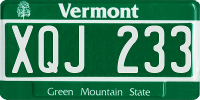 VT license plate XQJ233
